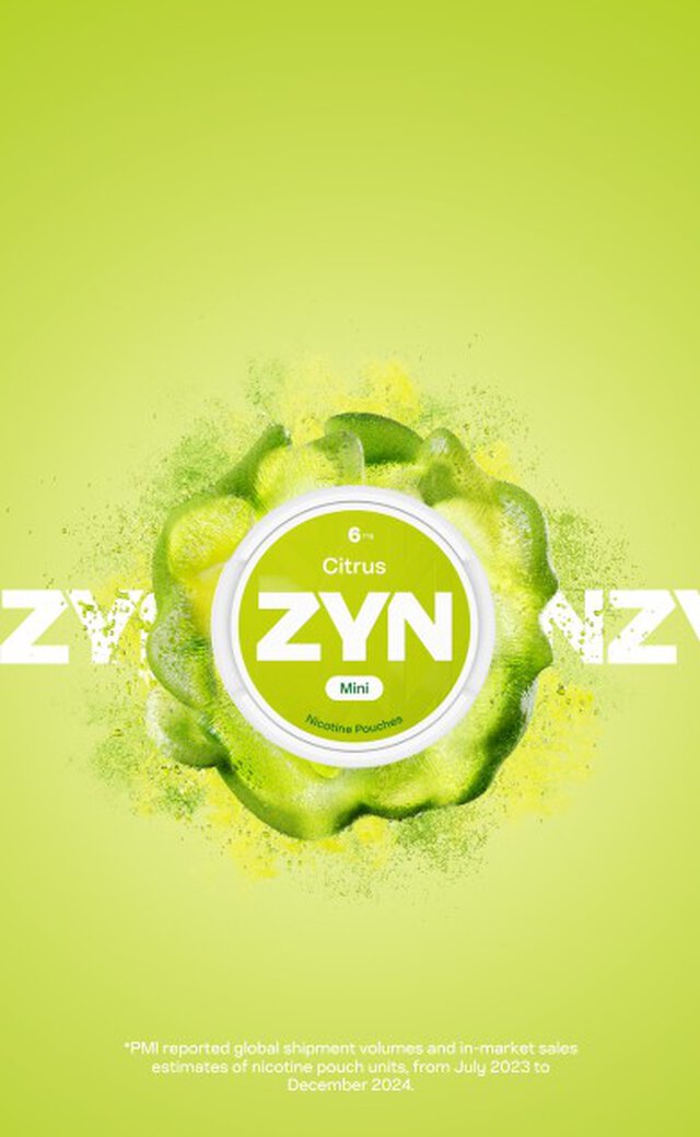 A man walking into an airplane. Overlay with a light blue ZYN Cool Mint can.